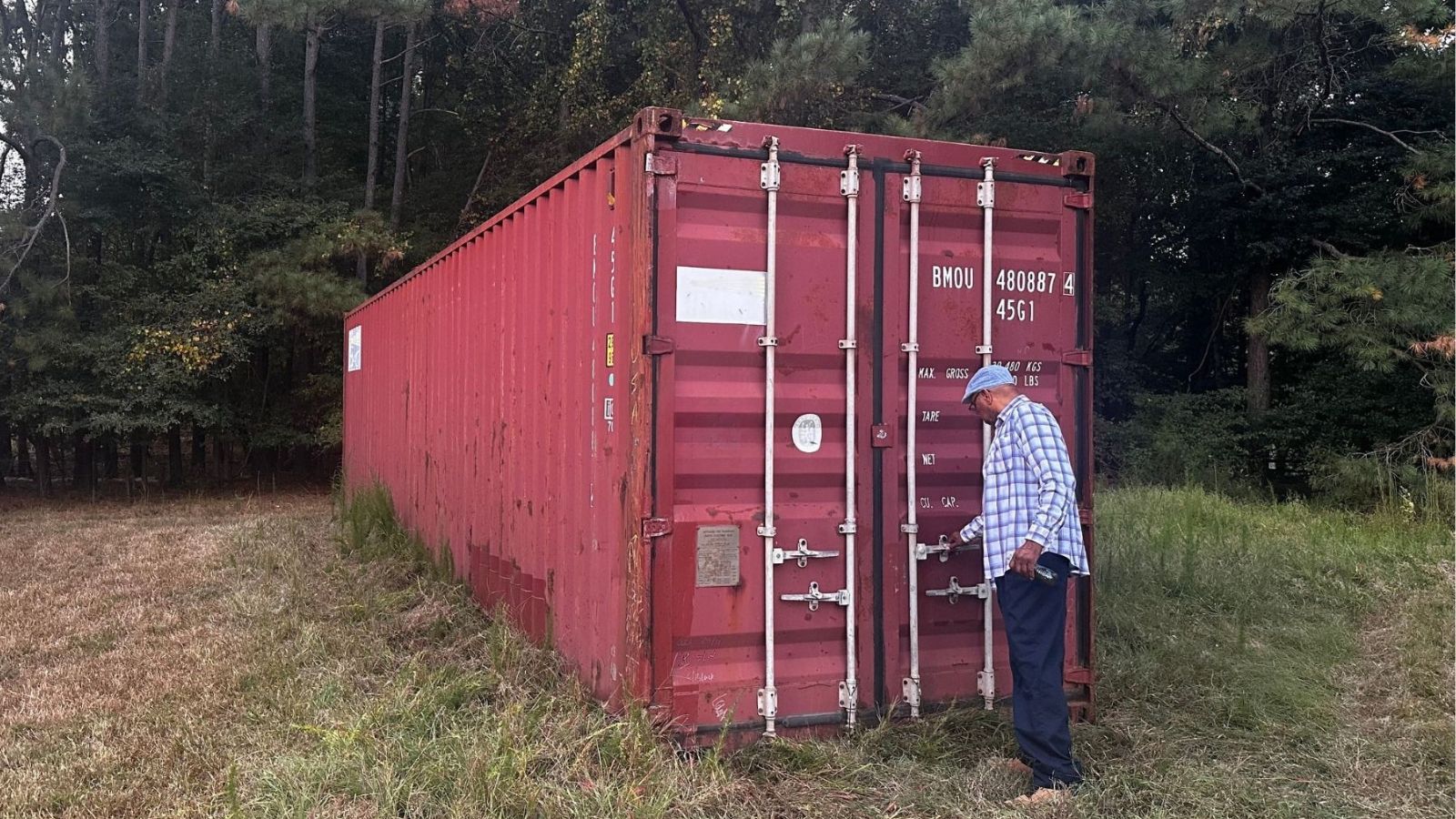 customer reviewing a 40ft container door frame ahead of custom modification work